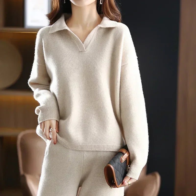 Derla™ | Soft knit collared lounge sweater set