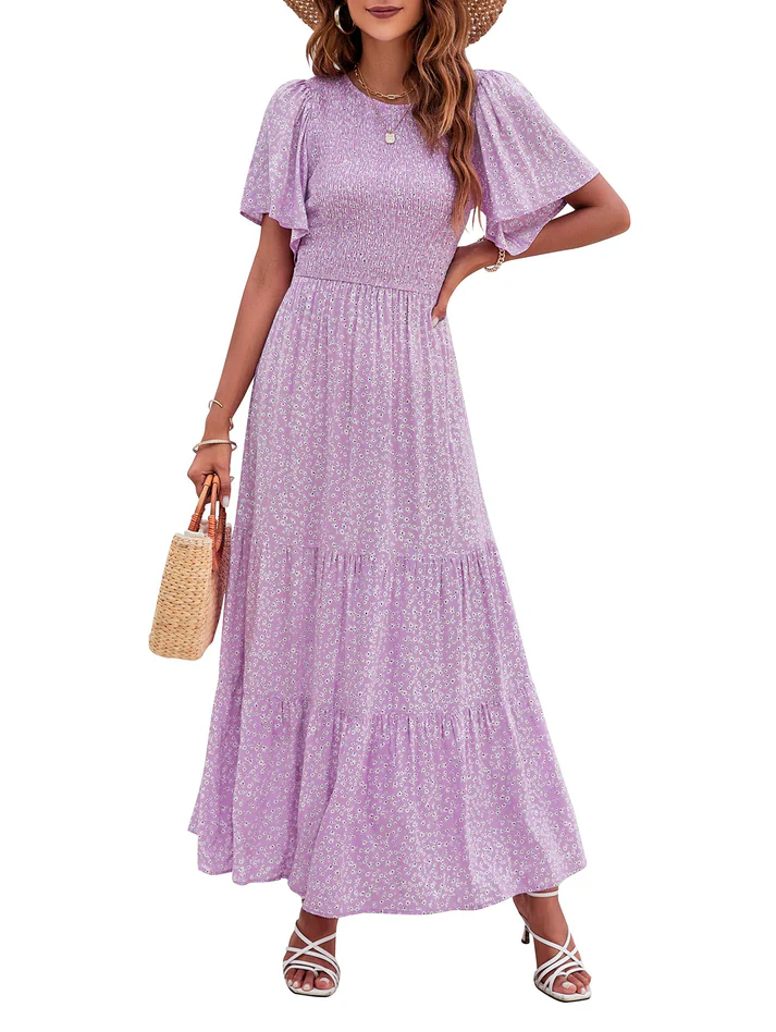 Elegant Floral Print V-Neck Maxi Dress