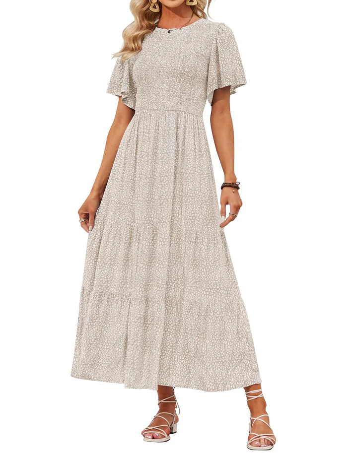 Elegant Floral Print V-Neck Maxi Dress