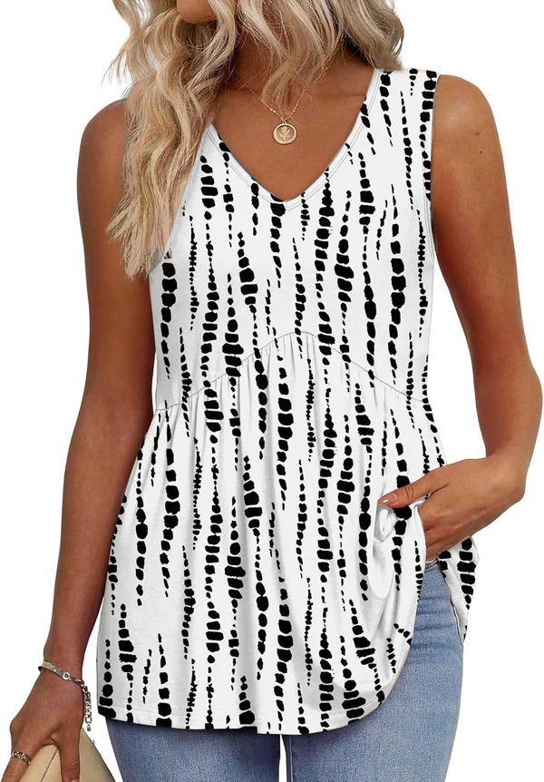 Peplum V-Neck Printed Tank Top