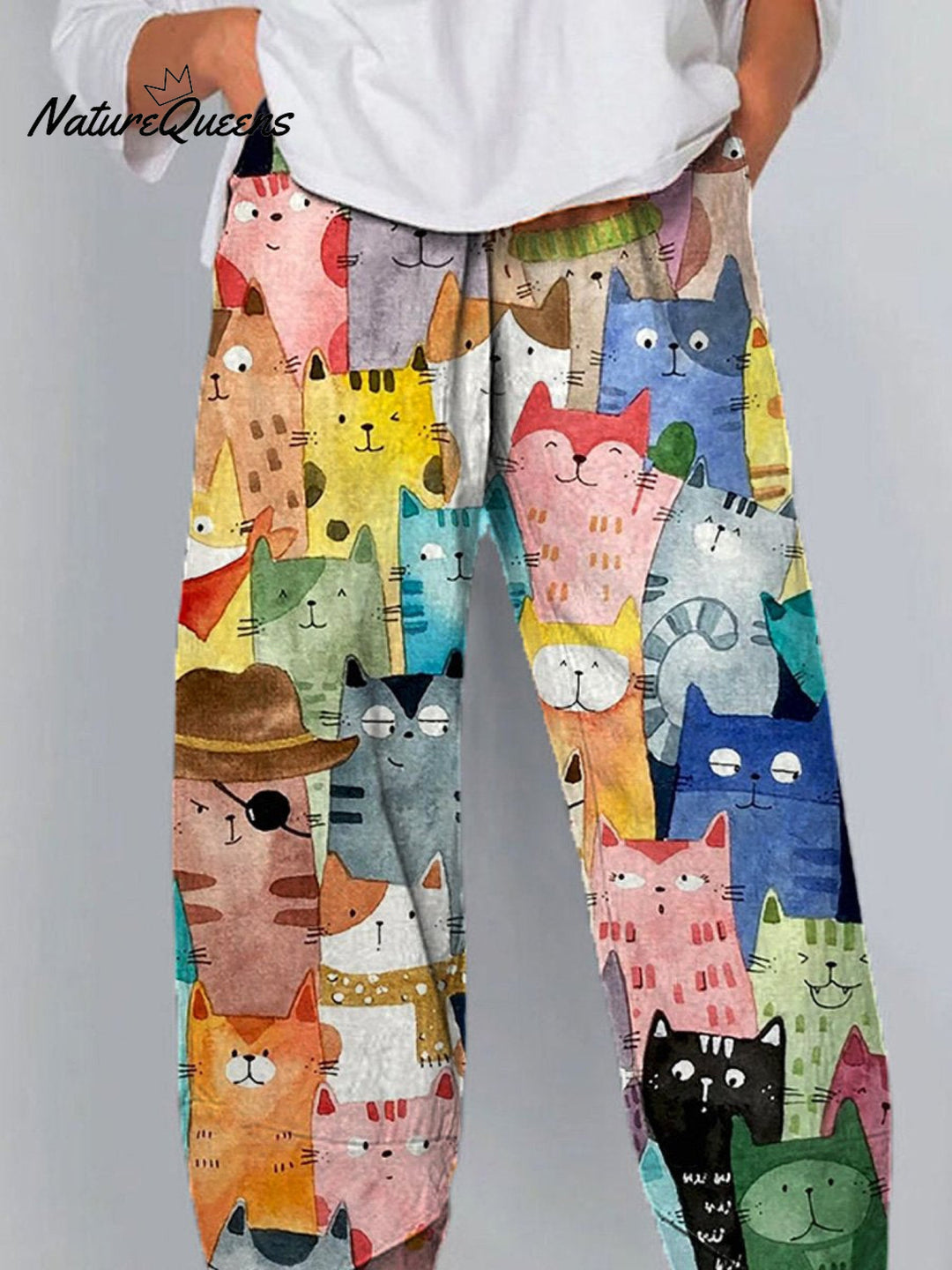 Watercolor Cute Cats Repeat Pattern Printed Women&