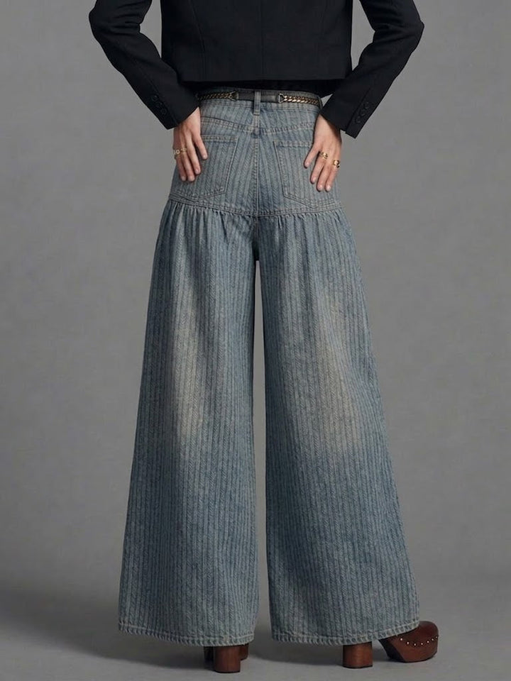 Retro Striped Print Wide-leg Jeans