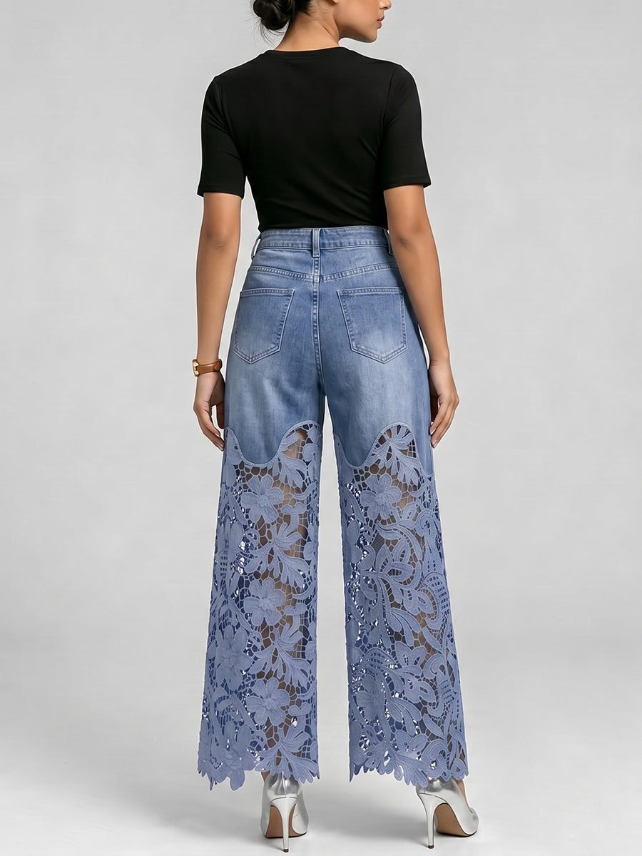 Stylish &amp; Sexy Lace-paneled Cutout Jeans