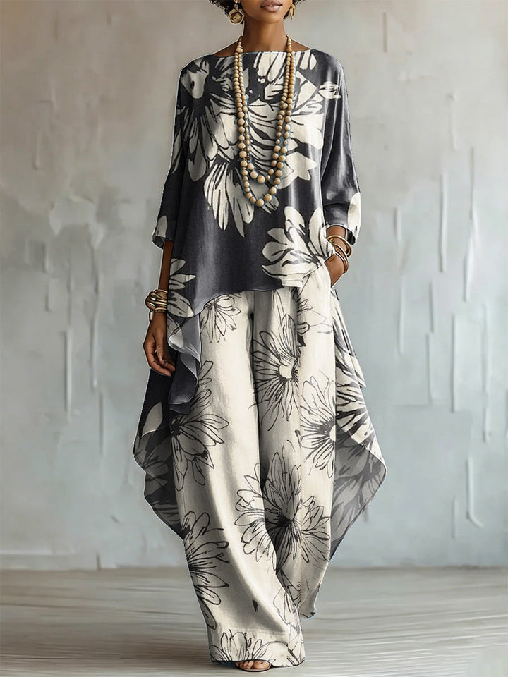 Elegant &amp; Artistic Floral Line-art Two-piece Set