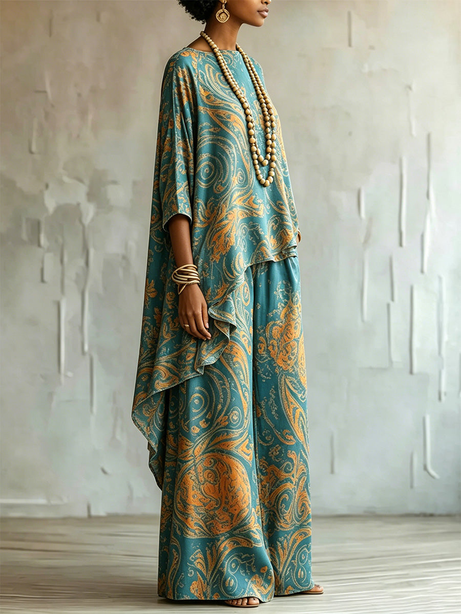 Elegant Artistic Paisley Floral Print Two-piece Set