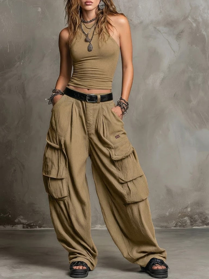 Casual &amp; Cozy Cotton Vest and Cargo Pants Two-Piece Set