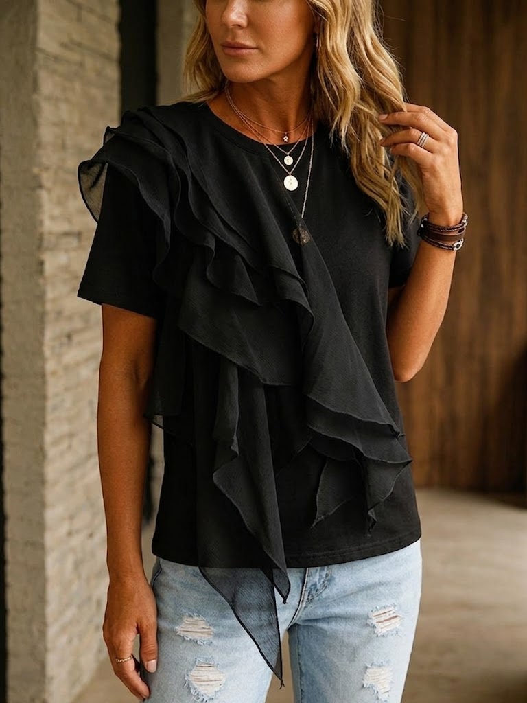 Casual &amp; Comfortable Ruffled Cotton T-shirt