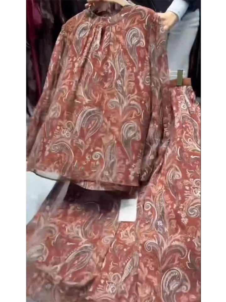 Comfortable Bohemian Paisley-print Chiffon Shirt And Skirt Two-piece Set