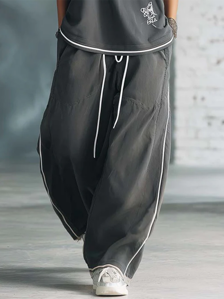 Stylish &amp; Cozy White-trimmed Wide-leg Sweatpants