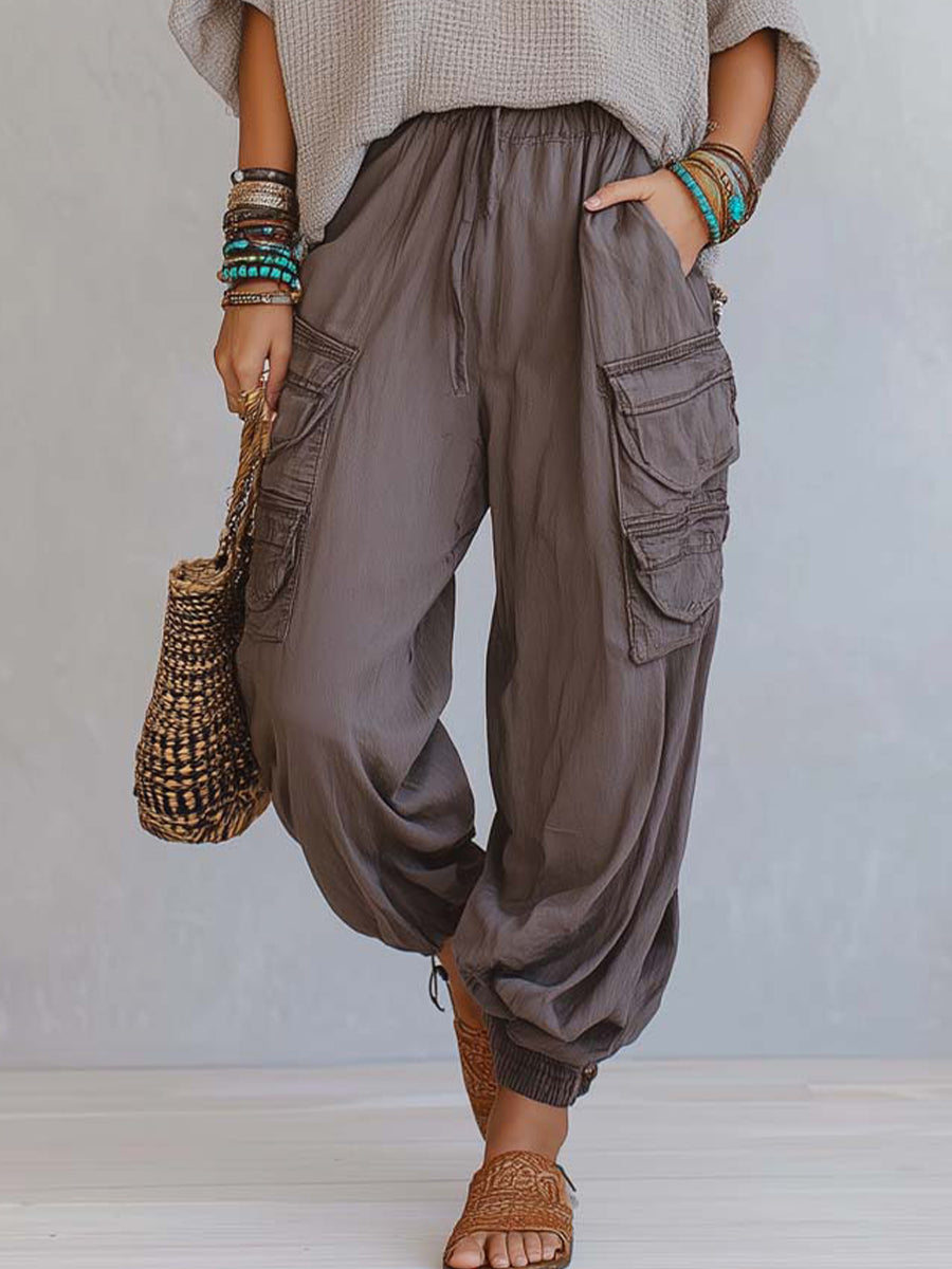 Casual &amp; Cozy Two-piece Set: Waffle-knit Cotton Top And Cotton Cargo Pants