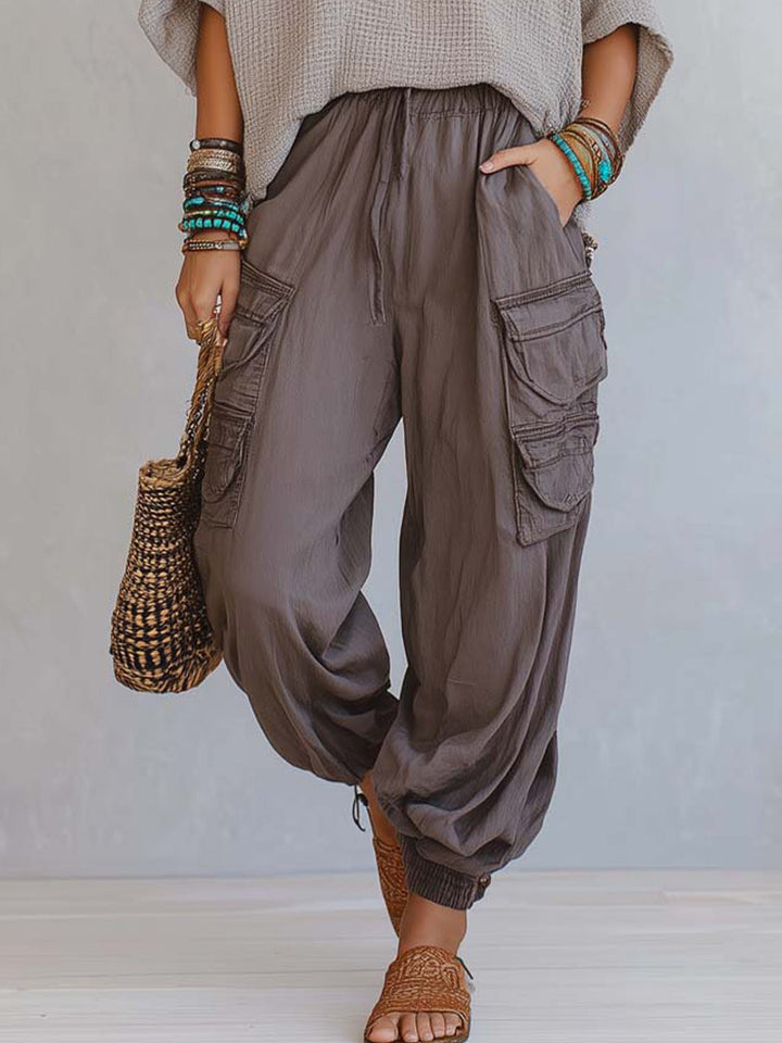 Casual &amp; Cozy Two-piece Set: Waffle-knit Cotton Top And Cotton Cargo Pants