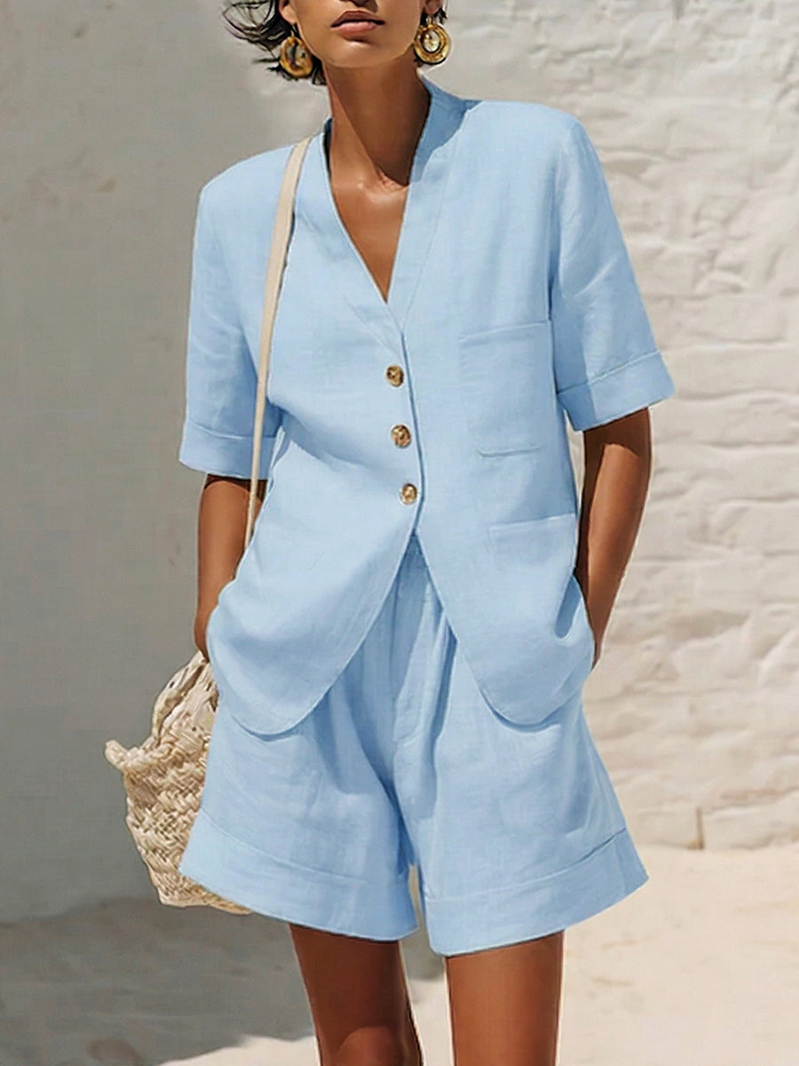 Minimalist &amp; Elegant Loose-fit Cotton-linen Two-piece Set