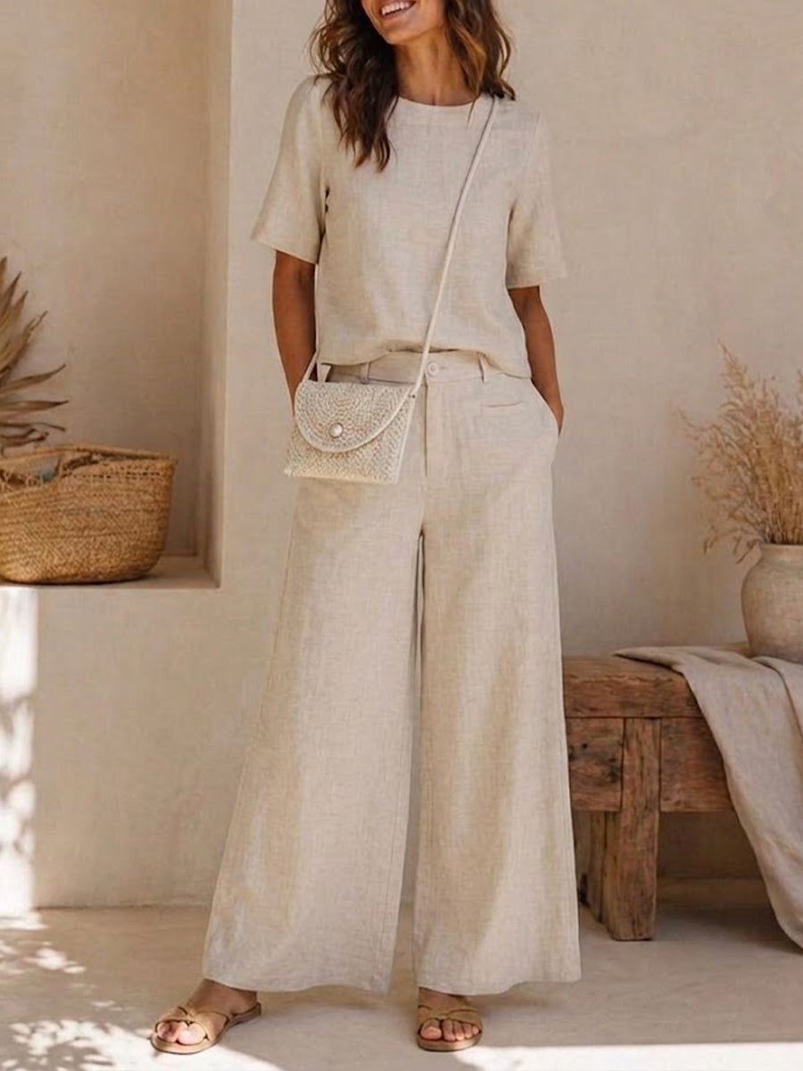 Casual &amp; Cozy Tencel-linen Two-piece Top And Pants Set