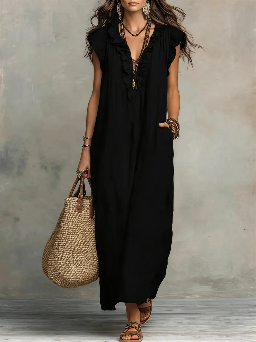 Camelia™ | Boho Maxi Dress in Linen &amp; Cotton