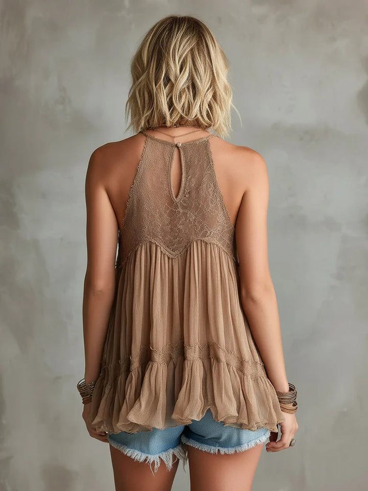 Stylish And Elegant Sleeveless Chiffon Top With Lace Paneling
