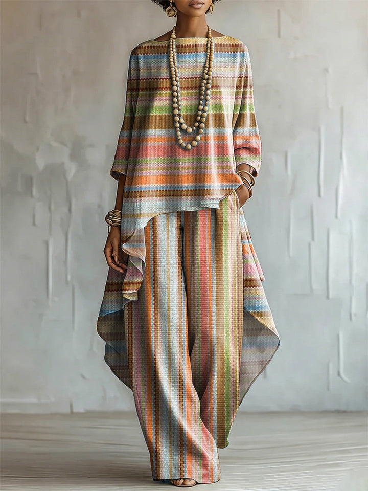 Elegant &amp; Artistic Colorful Striped Two-piece Set