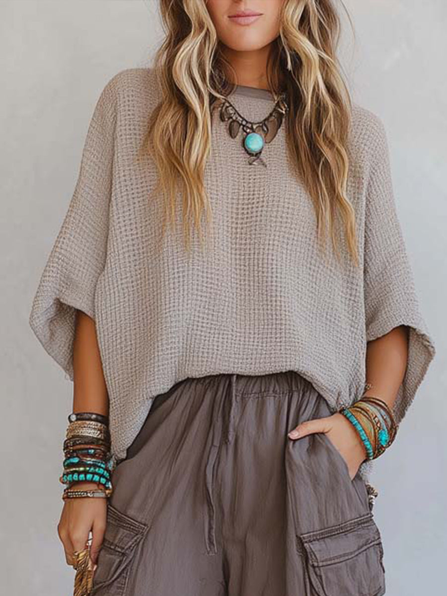 Casual &amp; Cozy Two-piece Set: Waffle-knit Cotton Top And Cotton Cargo Pants