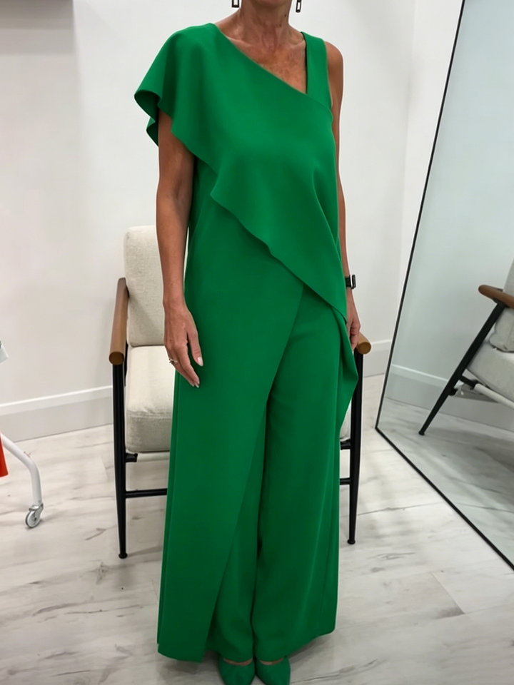 Artistic Asymmetrical Top And Trousers Two-piece Set