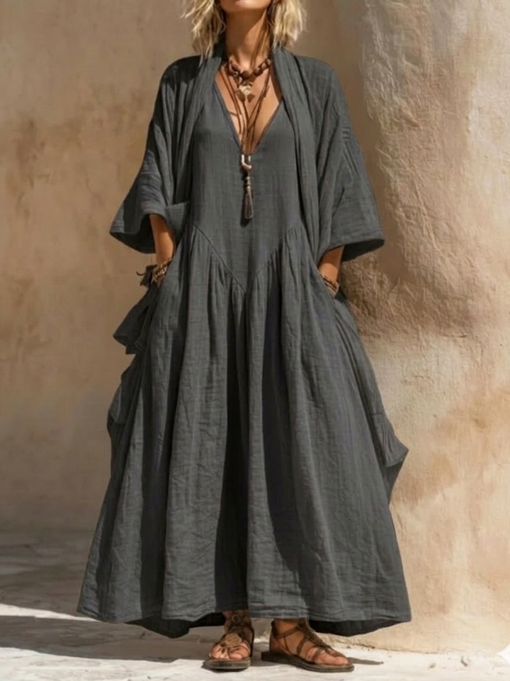 Bohemian Casual Cardigan Dress Cotton Linen Two-piece Set