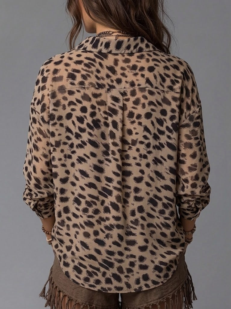 Comfortable &amp; Casual Faux Two-piece Leopard Print Shirt