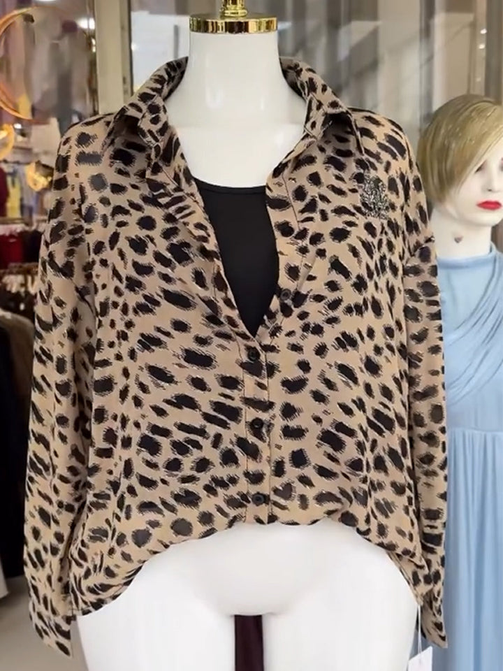 Comfortable &amp; Casual Faux Two-piece Leopard Print Shirt