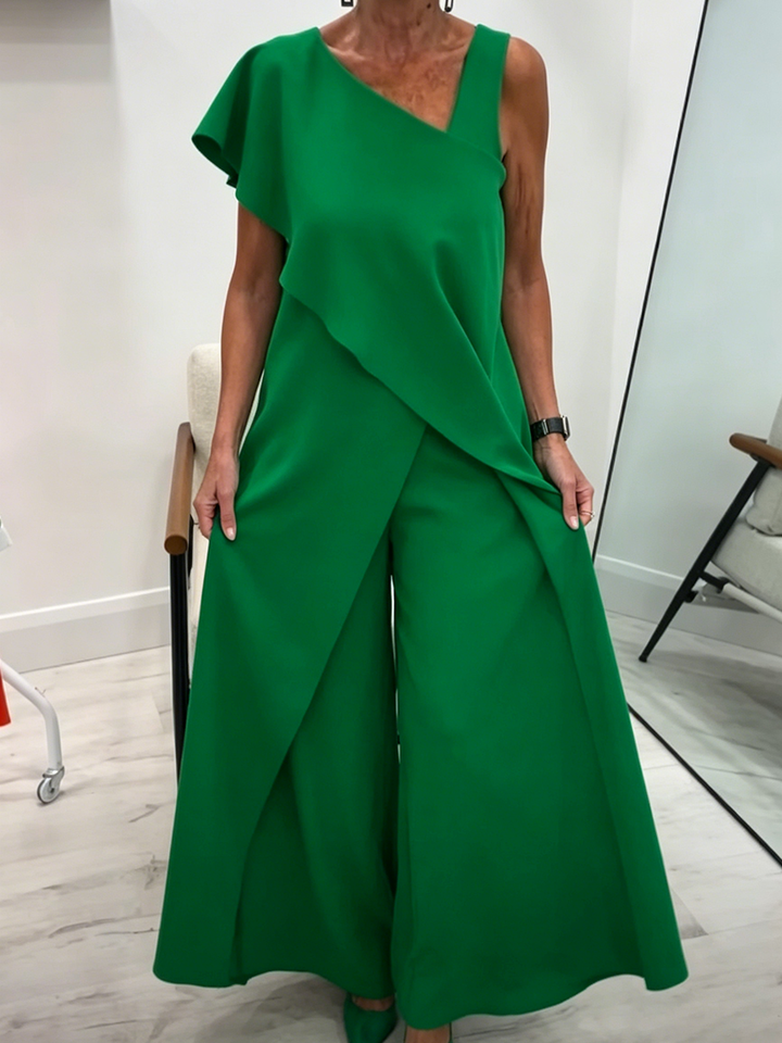 Artistic Asymmetrical Top And Trousers Two-piece Set