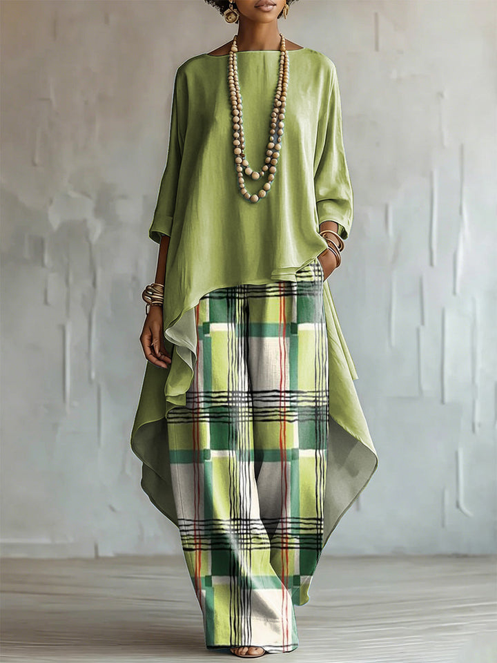 Elegant &amp; Artistic Abstract Plaid-line Two-piece Set