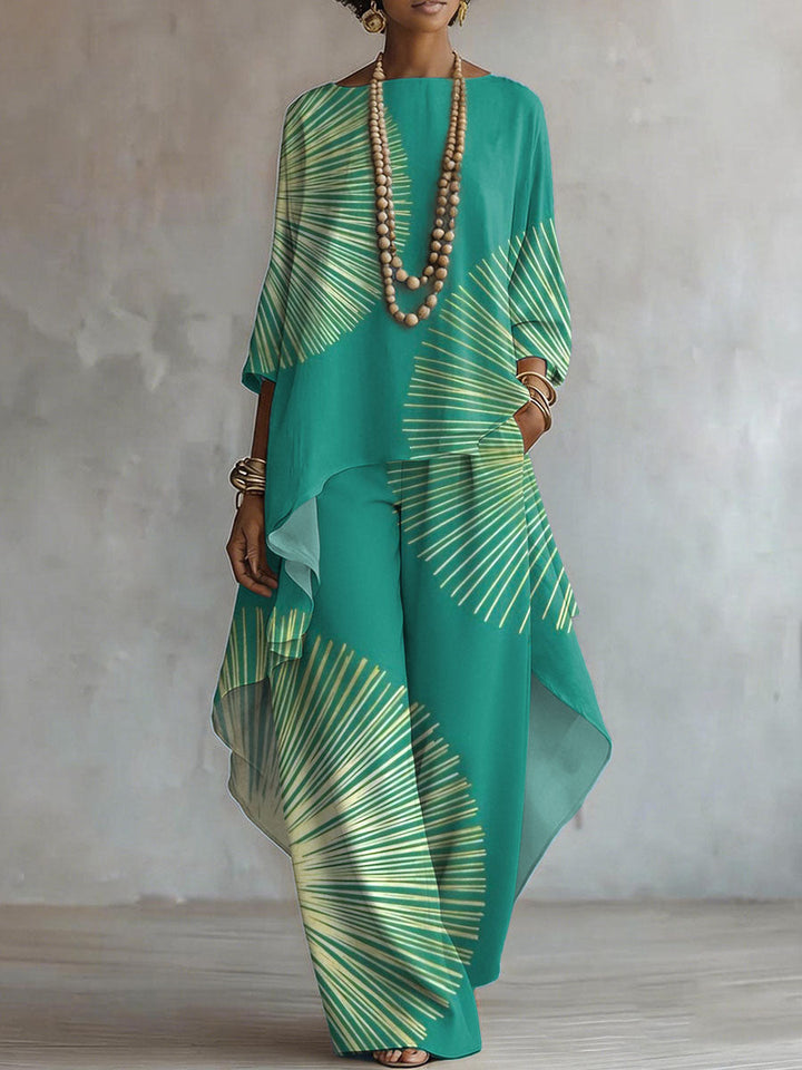 Elegant Retro Geometry Print Two-piece Set