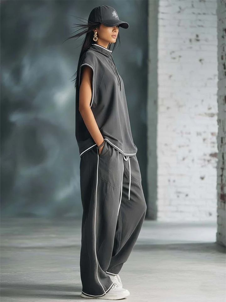 Stylish &amp; Cozy White-trimmed Wide-leg Sweatpants