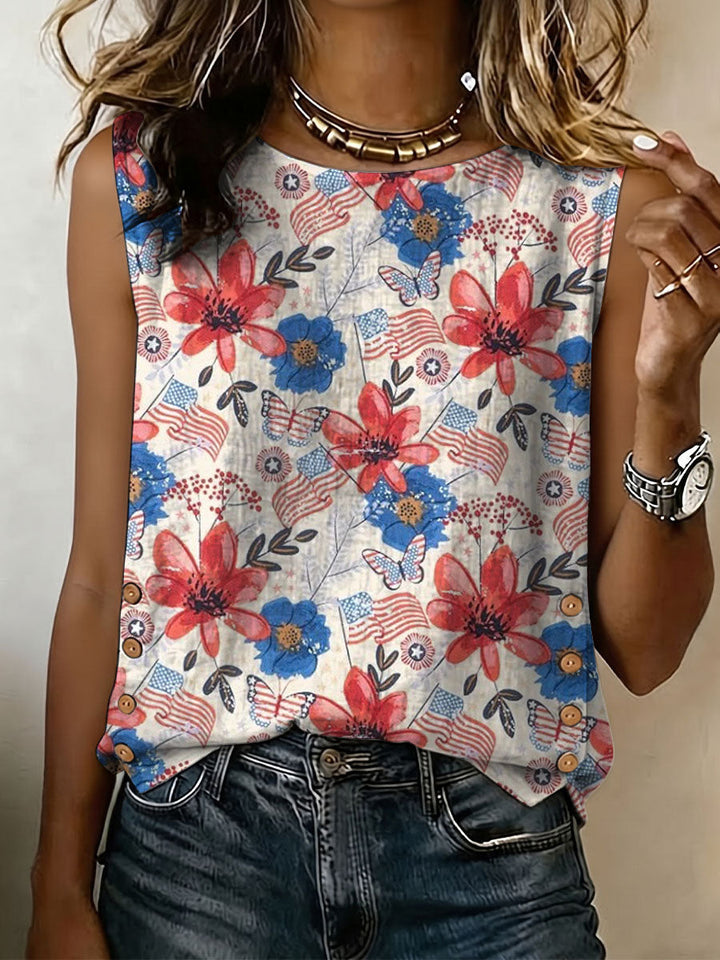 Independence Day Floral And Flag Decorative Patterns Women&