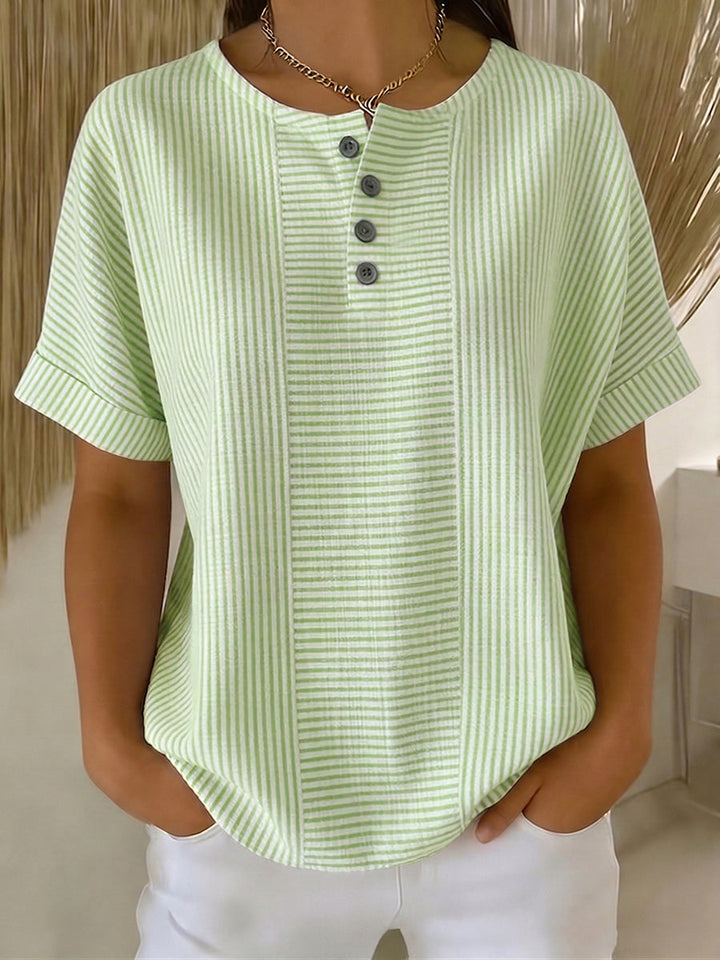 Artistic Cut Striped Cotton-linen Shirt Blouse