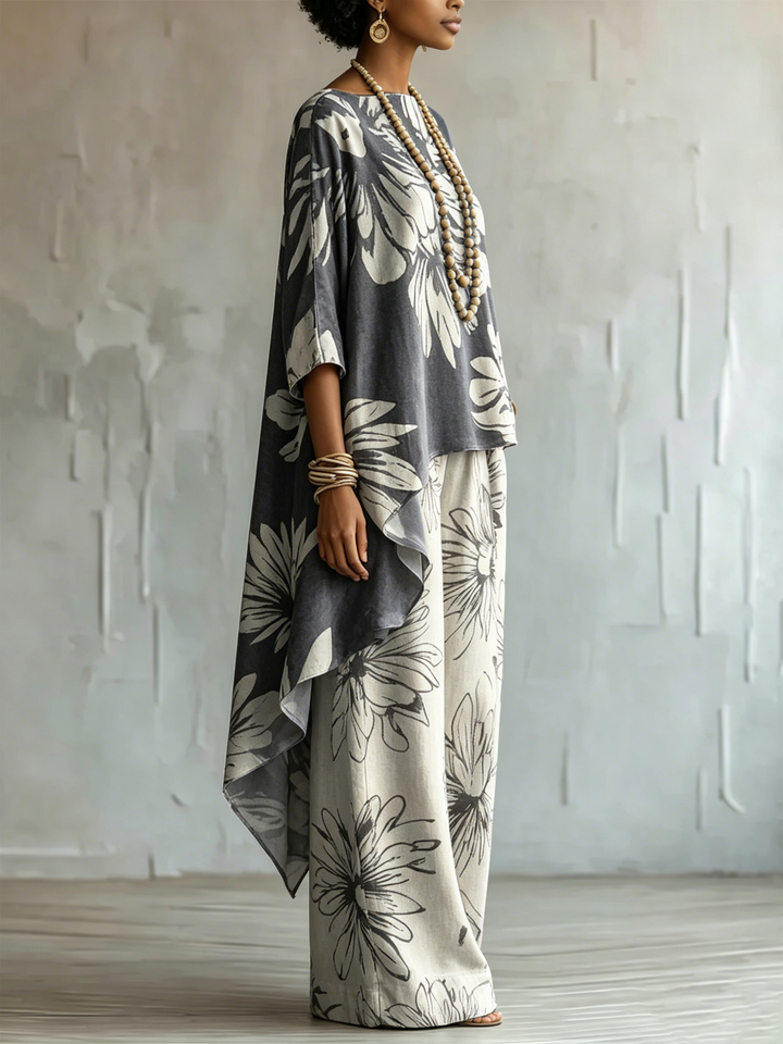 Elegant &amp; Artistic Floral Line-art Two-piece Set