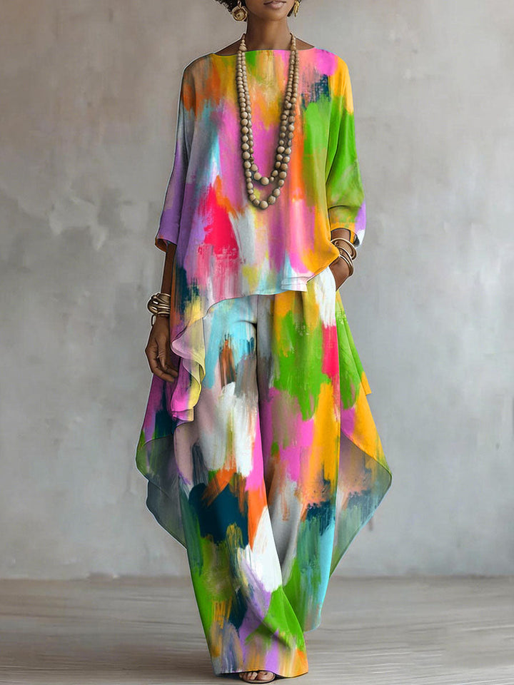 Elegant Retro Abstract Colors Print Two-piece Set
