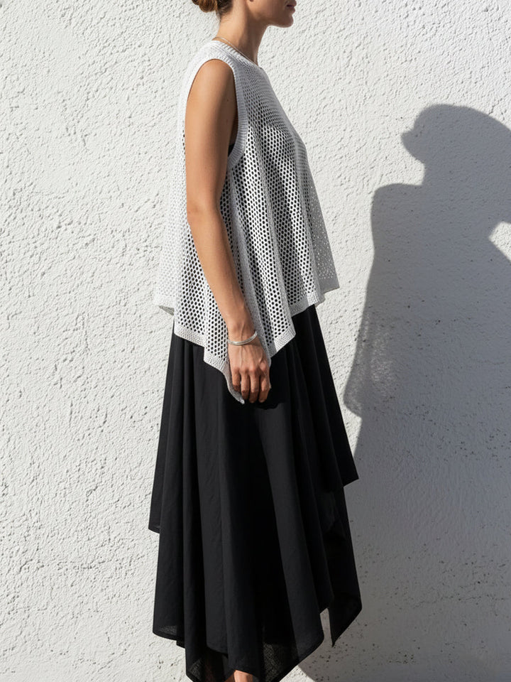 Openwork Knit Sleeveless Top + Asymmetric Linen Slip Dress Co-ord