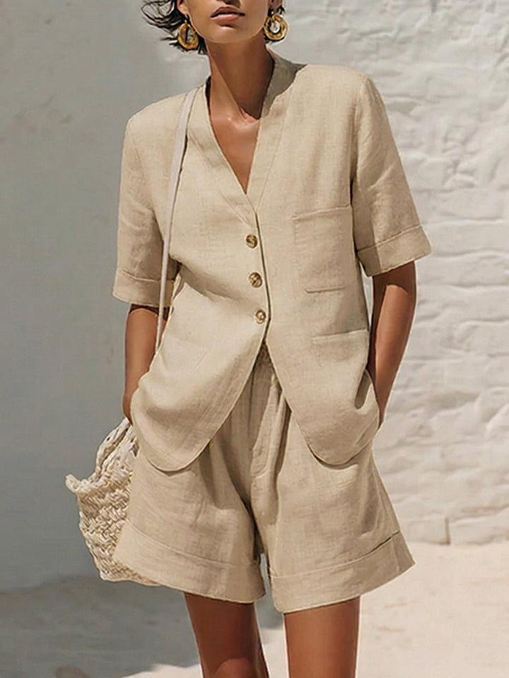 Minimalist &amp; Elegant Loose-fit Cotton-linen Two-piece Set