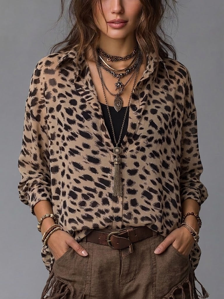 Comfortable &amp; Casual Faux Two-piece Leopard Print Shirt