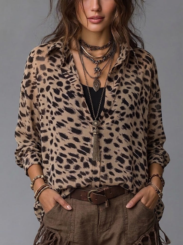 Comfortable &amp; Casual Faux Two-piece Leopard Print Shirt
