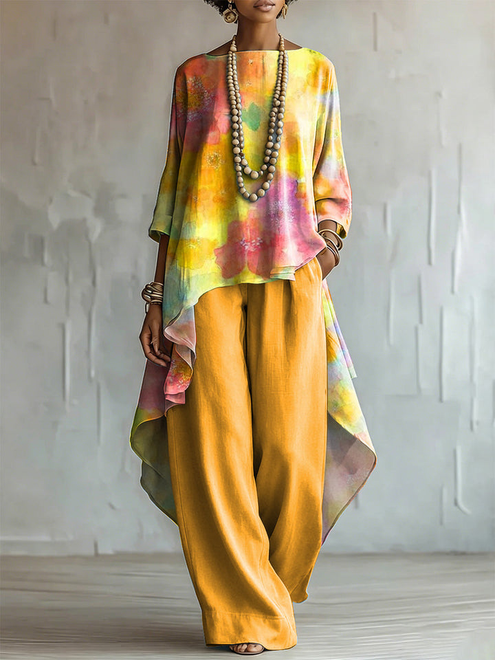 Elegant &amp; Artistic Color-block Floral Two-piece Set