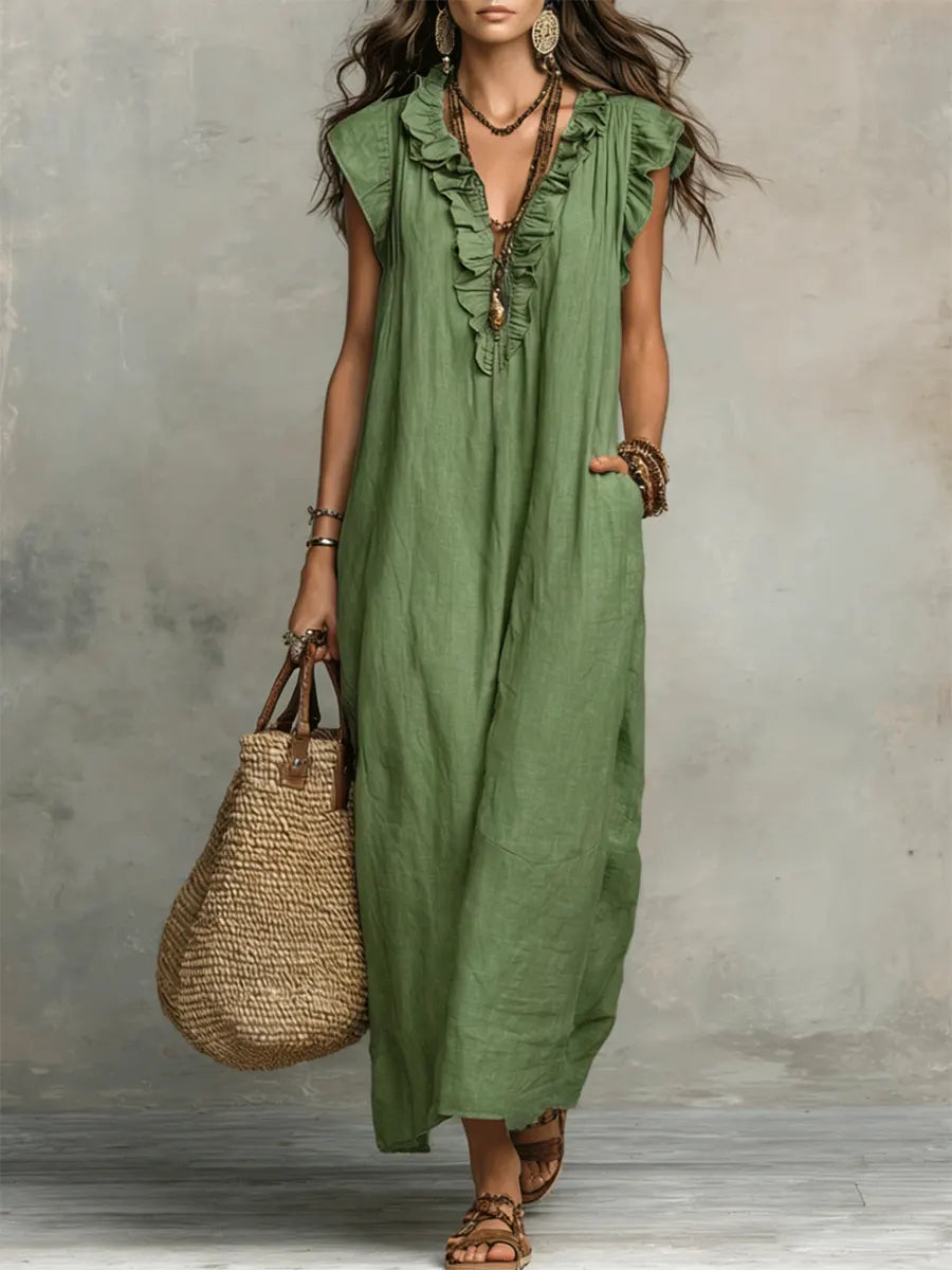 Camelia™ | Boho Maxi Dress in Linen &amp; Cotton