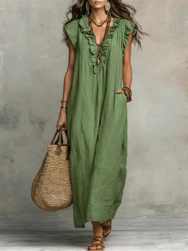 Camelia™ | Boho Maxi Dress in Linen &amp; Cotton