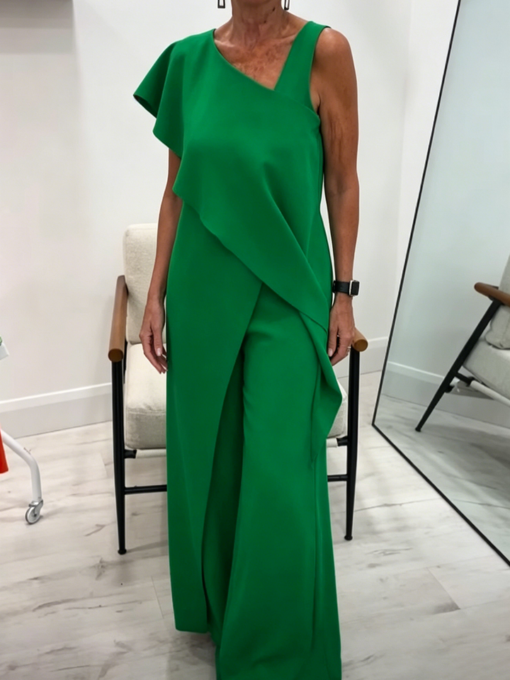 Artistic Asymmetrical Top And Trousers Two-piece Set