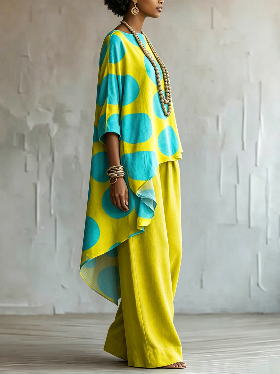 Elegant &amp; Artistic Color-block Polka Dot Two-piece Set