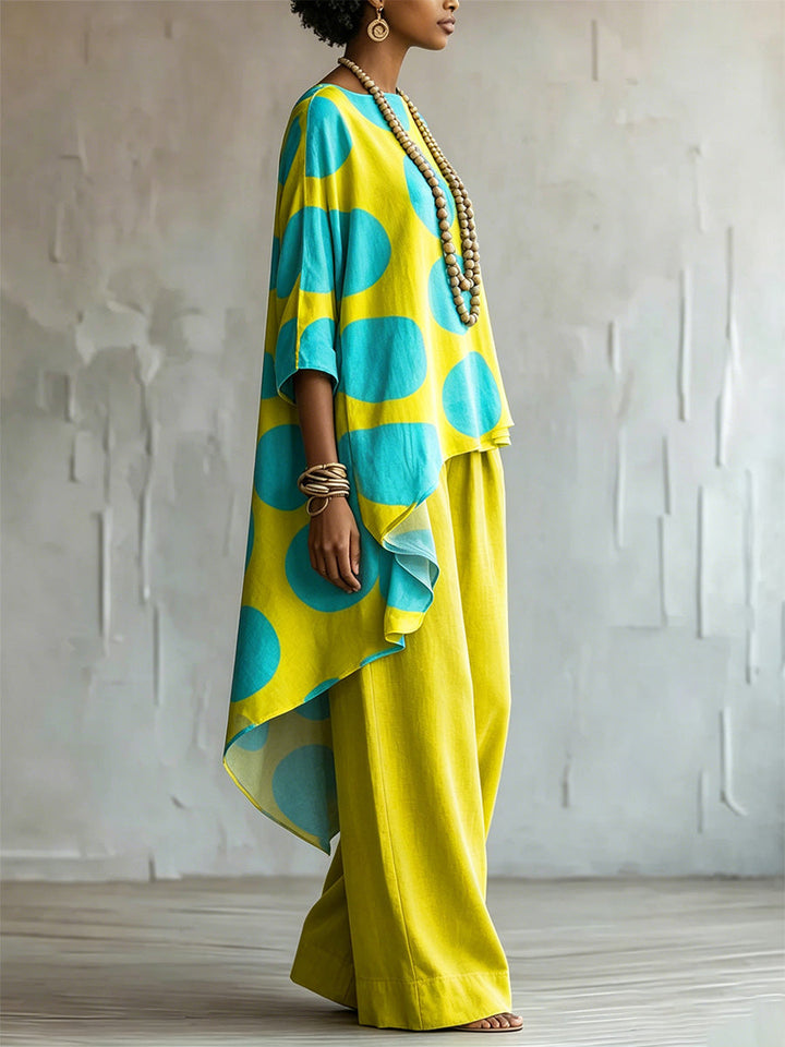 Elegant &amp; Artistic Color-block Polka Dot Two-piece Set