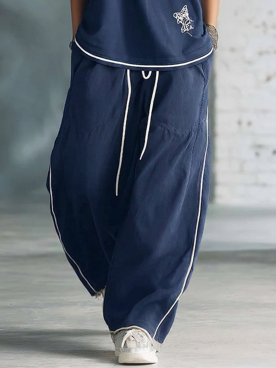 Stylish &amp; Cozy White-trimmed Wide-leg Sweatpants
