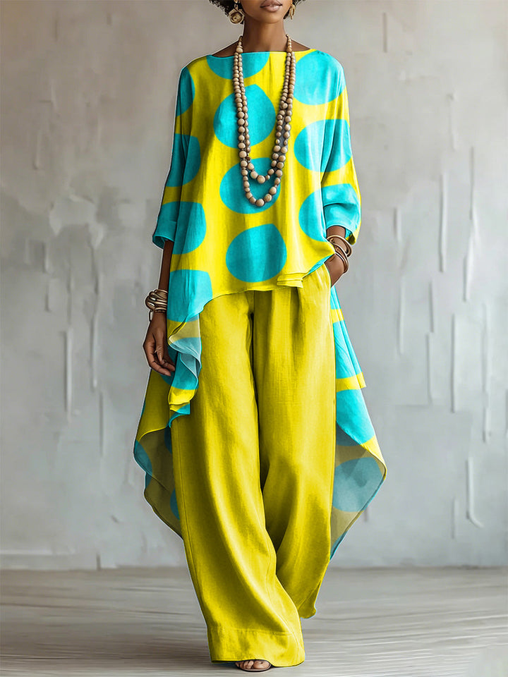 Elegant &amp; Artistic Color-block Polka Dot Two-piece Set