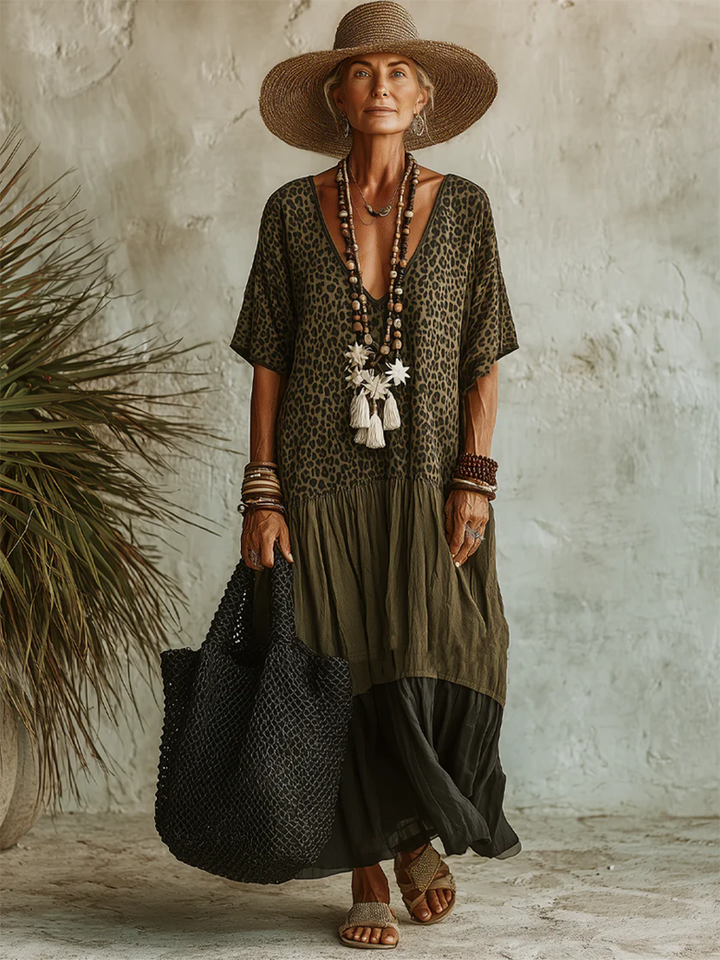 Casual Leopard-print Spliced chiffon &amp; Cotton Dress