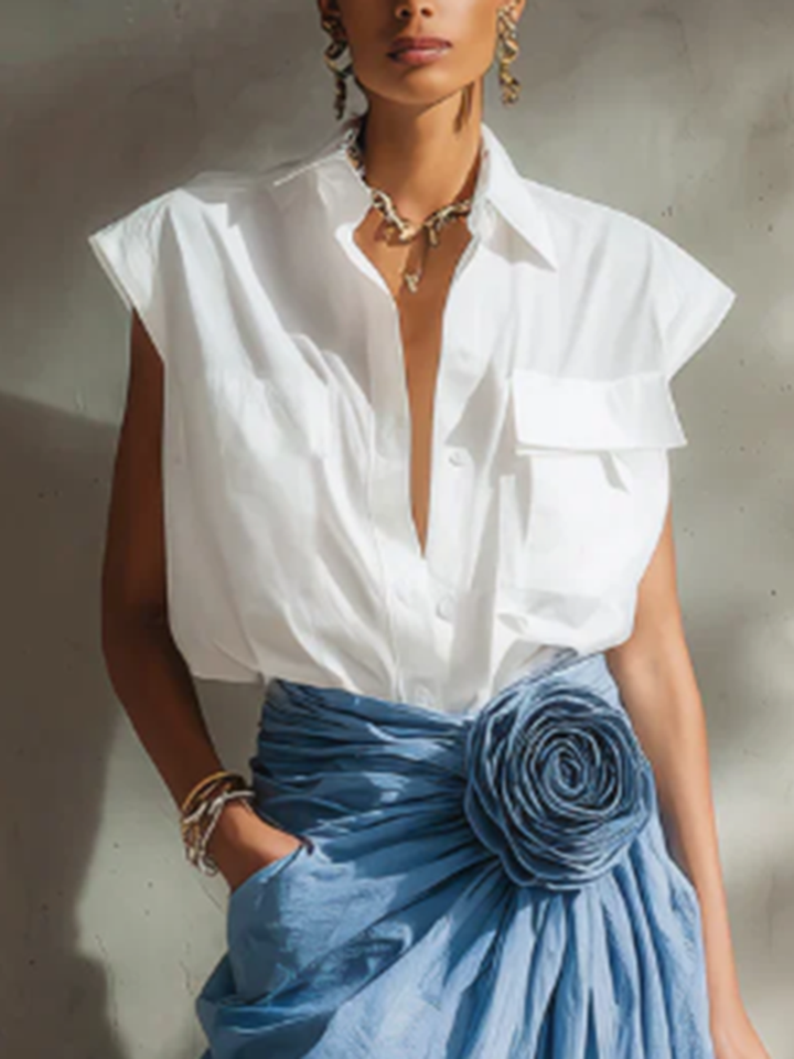 Elegant &amp; Minimalist Polo Collar Cotton-linen Shirt