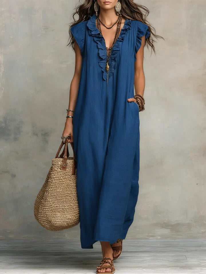 Camelia™ | Boho Maxi Dress in Linen &amp; Cotton