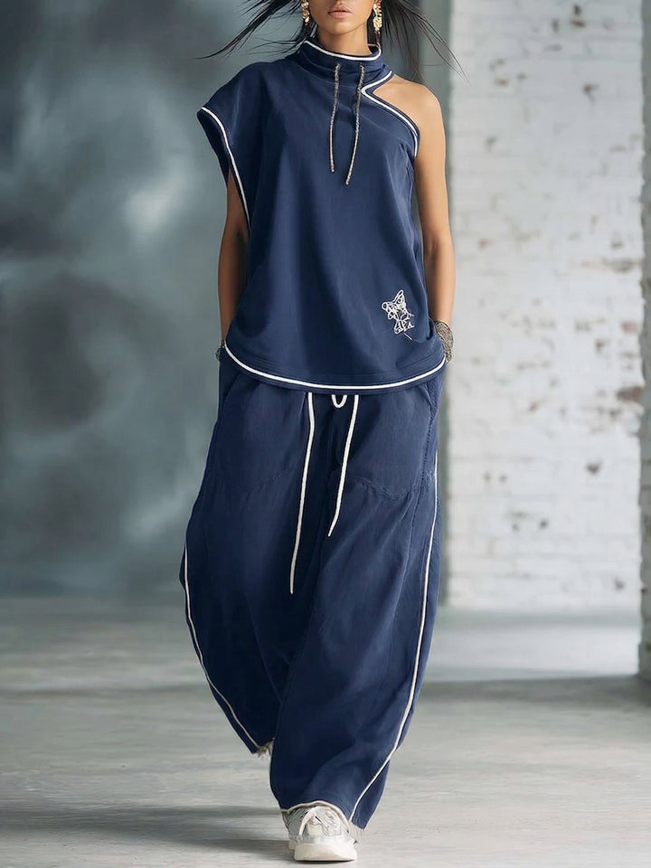 Stylish &amp; Cozy White-trimmed Wide-leg Sweatpants