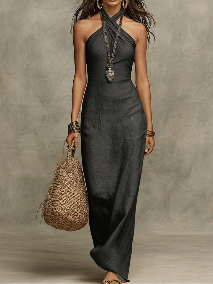 Stylish &amp; Sexy Halter-neck Cotton-linen Maxi Dress